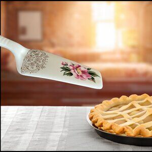 Vintage Georgian China 22KT Gold Pie Server USA Origin Pink Floral Kitchen Decor